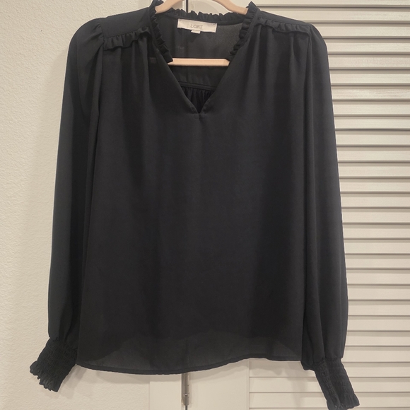 LOFT Ruffle Split Neck Blouse - Picture 1 of 3
